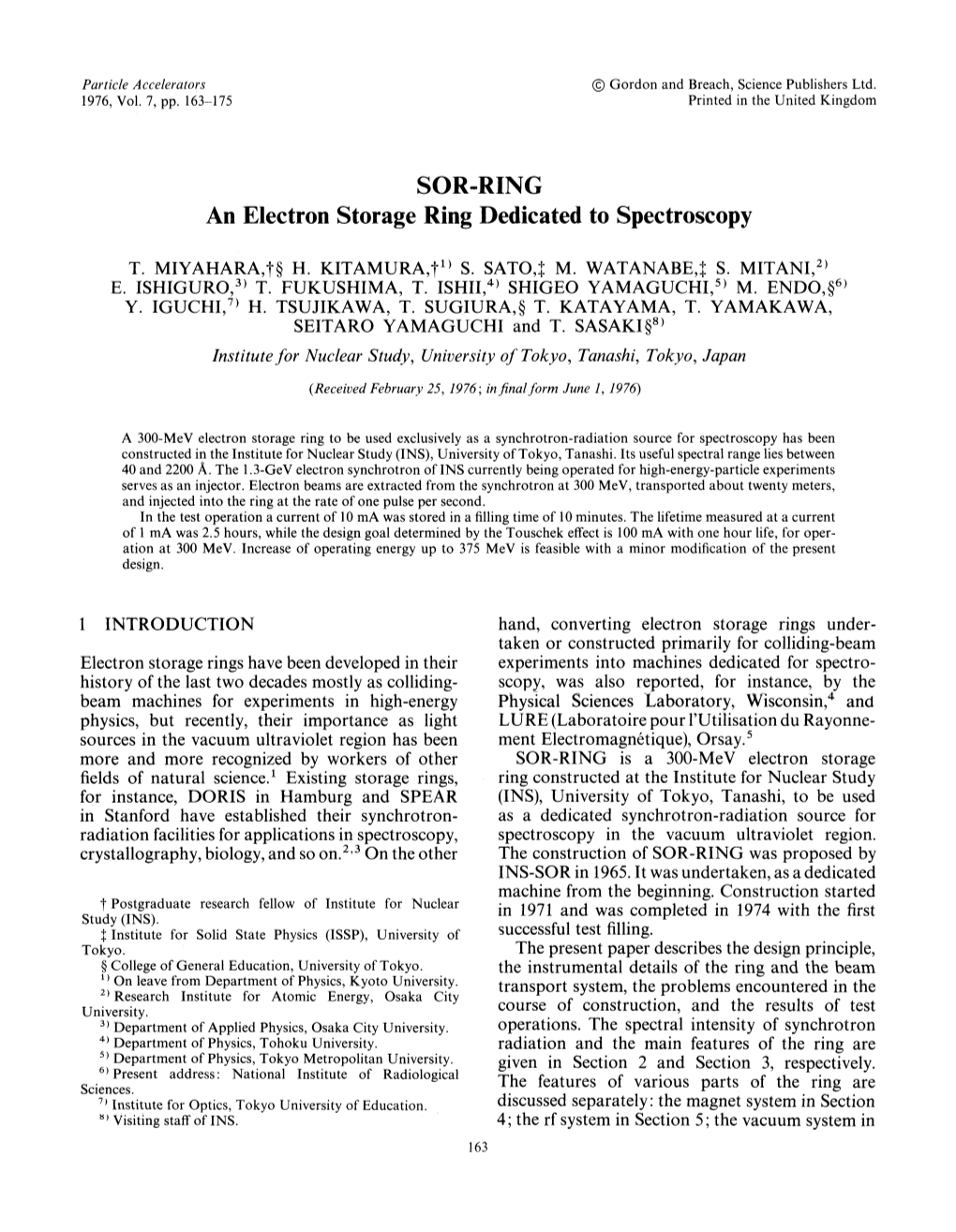 SOR-RING an Electron Storage Ring Dedicated to Spectroscopy
