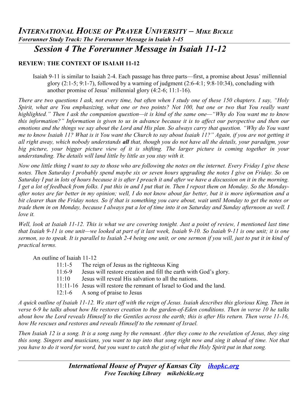 Session 4 the Forerunner Message in Isaiah 11-12