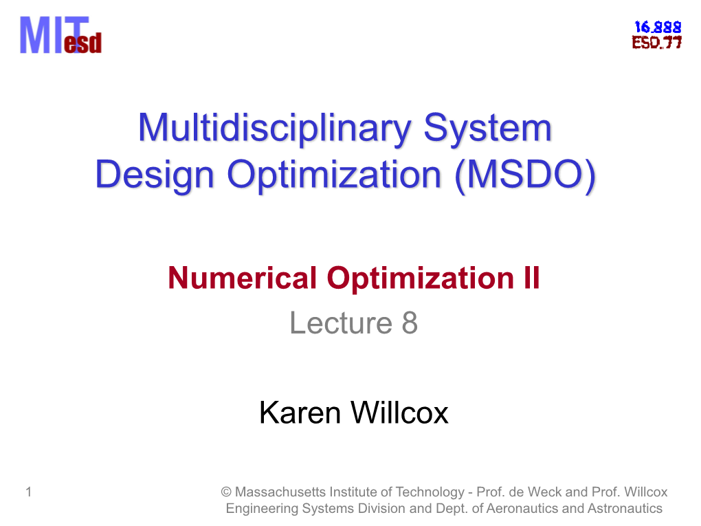 ESD.77 Lecture 8, Numerical Optimization II