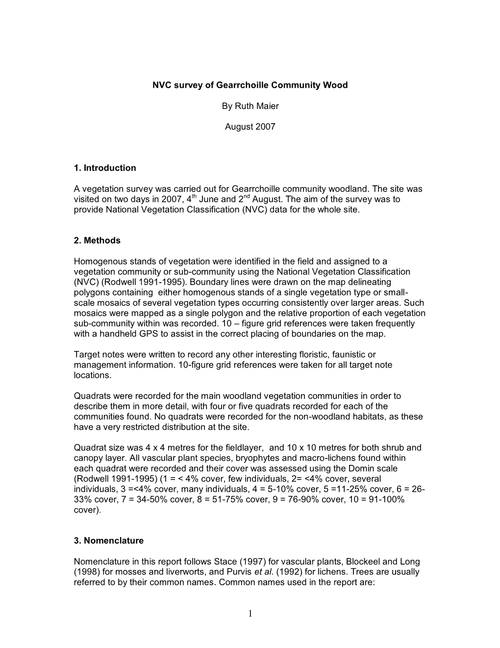 NVC Survey of Gearrchoille Community Wood