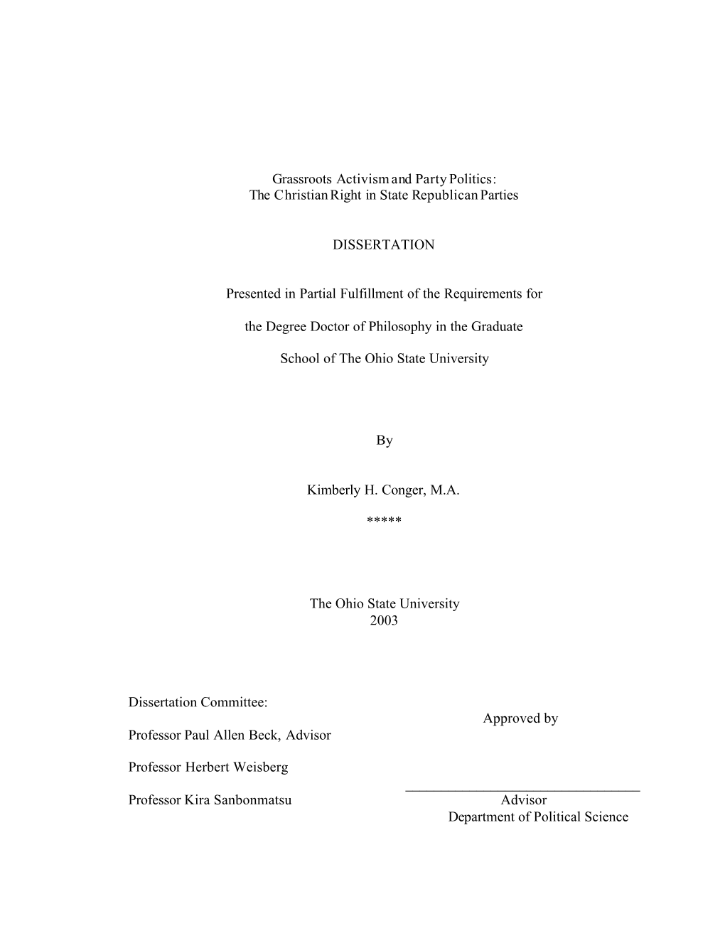 Grassroots Activism and Party Politics: the Christian Right in State Republican Parties