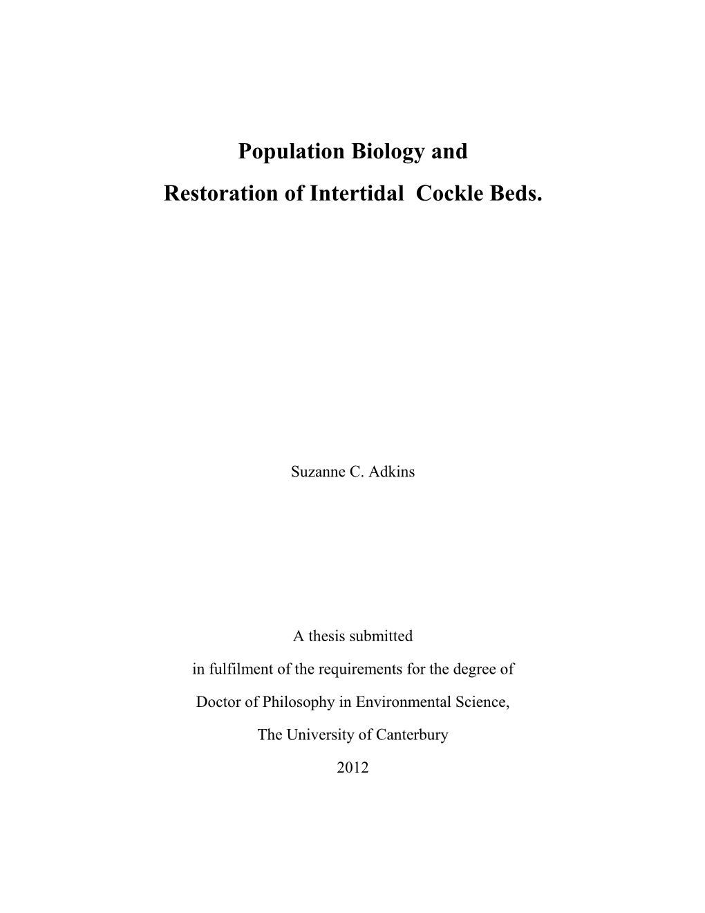 Population Biology and Restoration of Intertidal Cockle Beds