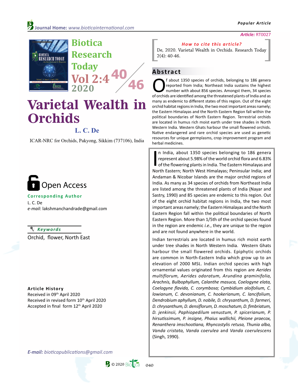 Varietal Wealth in Orchids 40 46