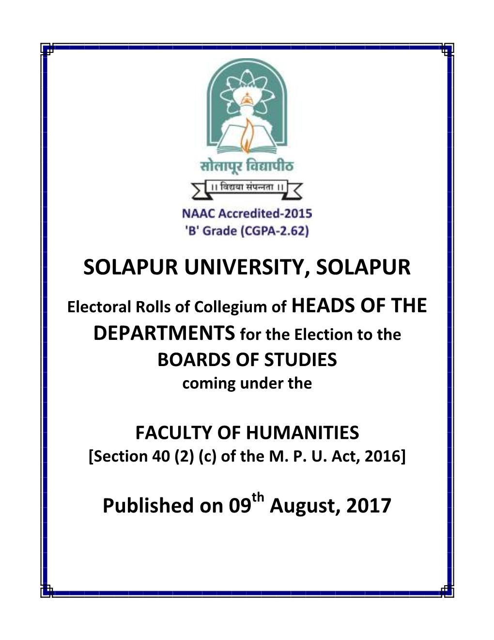 Electoral Rolls of Collegium of HEADS of the DEPARTMENTS for the Election to the BOARDS of STUDIES Coming Under The