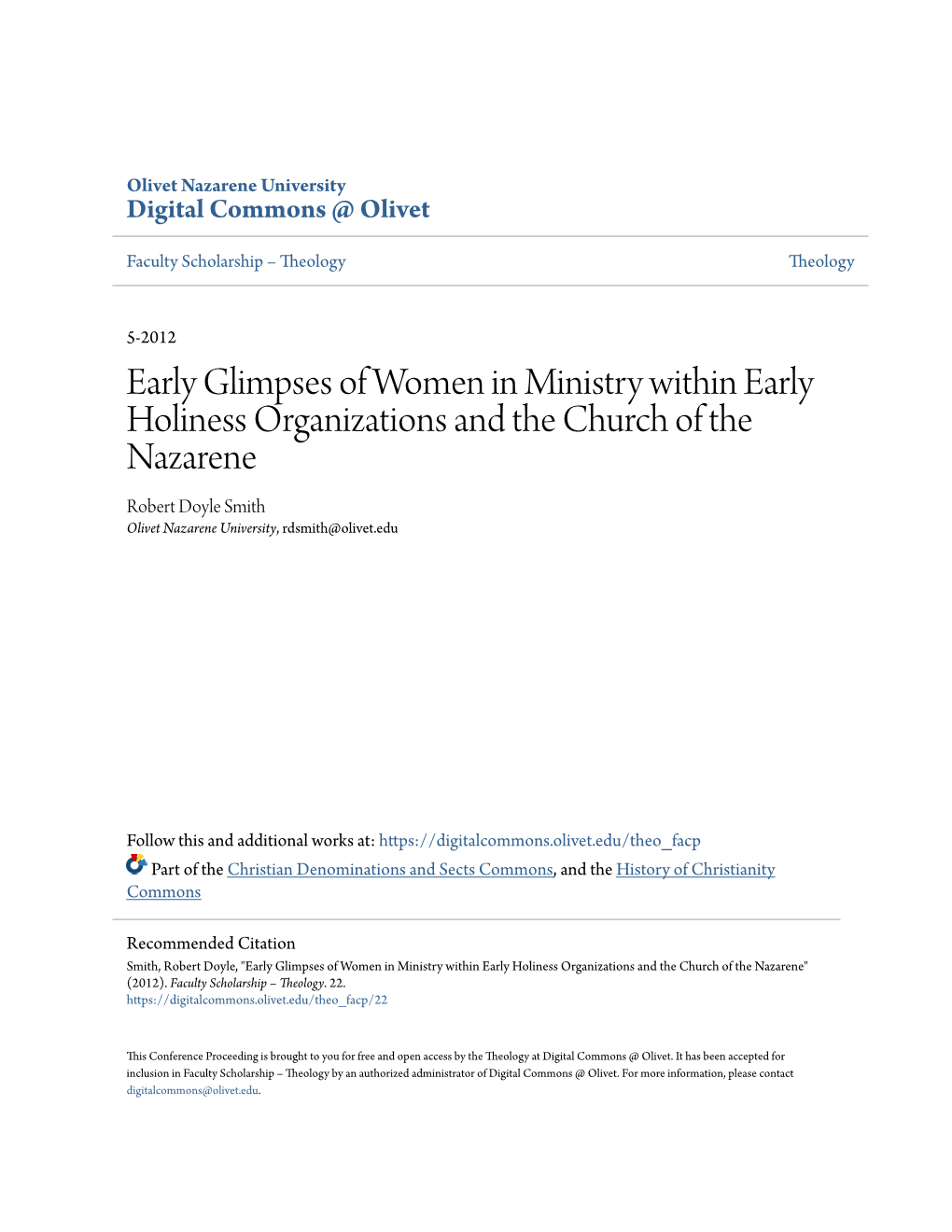 Early Glimpses of Women in Ministry Within Early Holiness Organizations