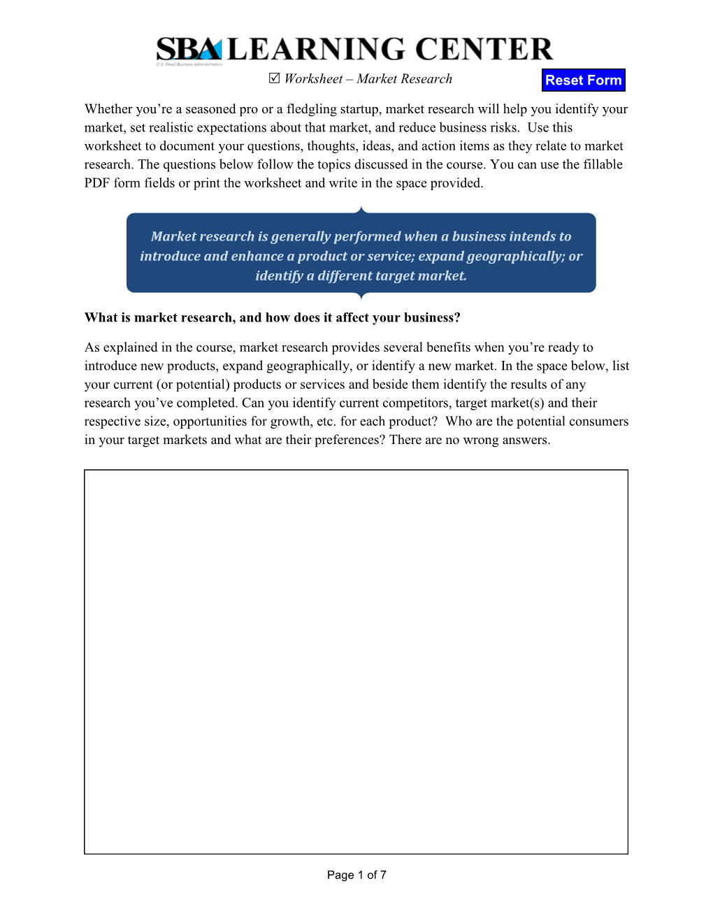 Market Research Worksheet