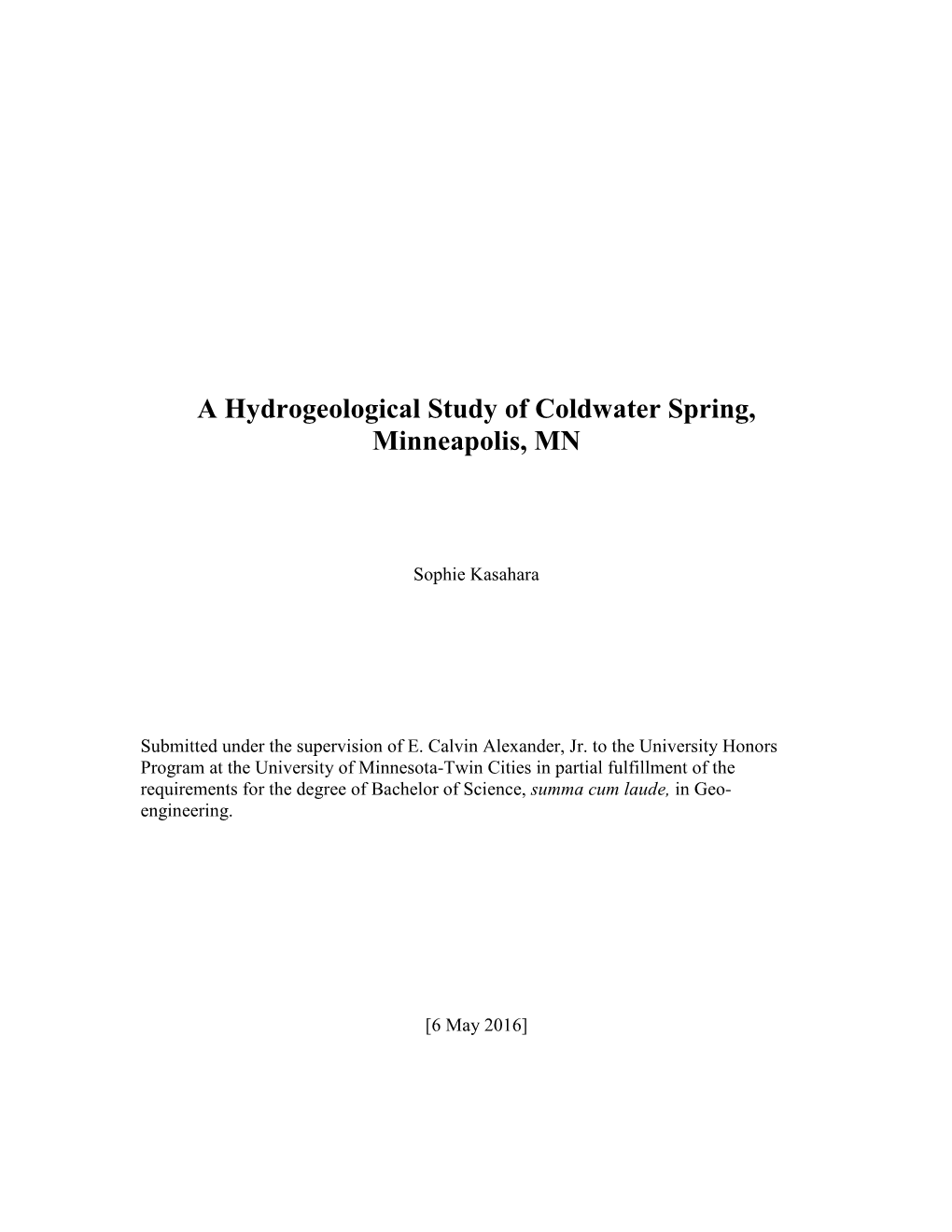 A Hydrogeological Study of Coldwater Spring, Minneapolis, MN.Pdf