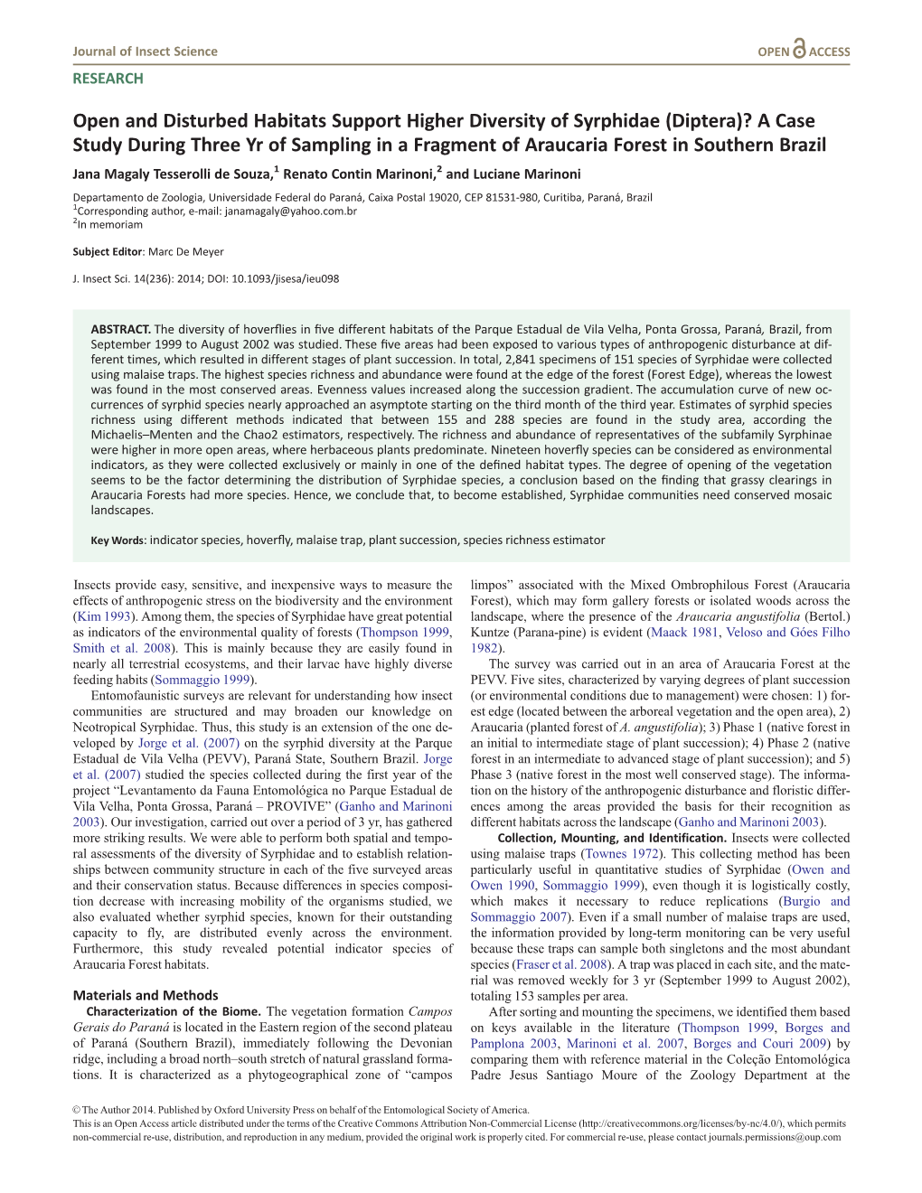 Open and Disturbed Habitats Support Higher Diversity of Syrphidae