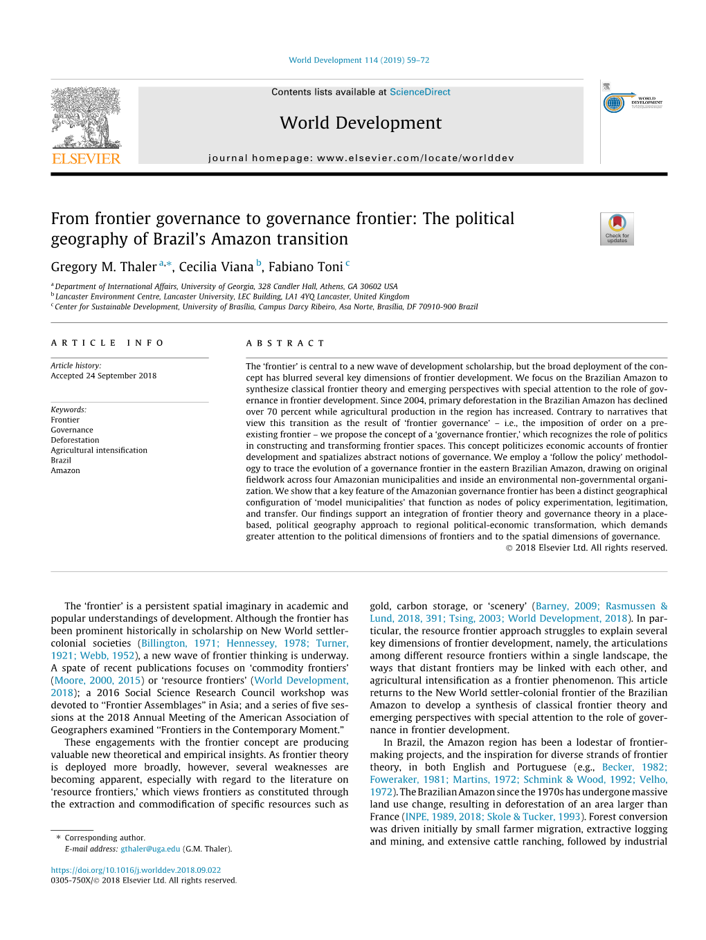 From Frontier Governance to Governance Frontier: the Political Geography of Brazil's Amazon Transition