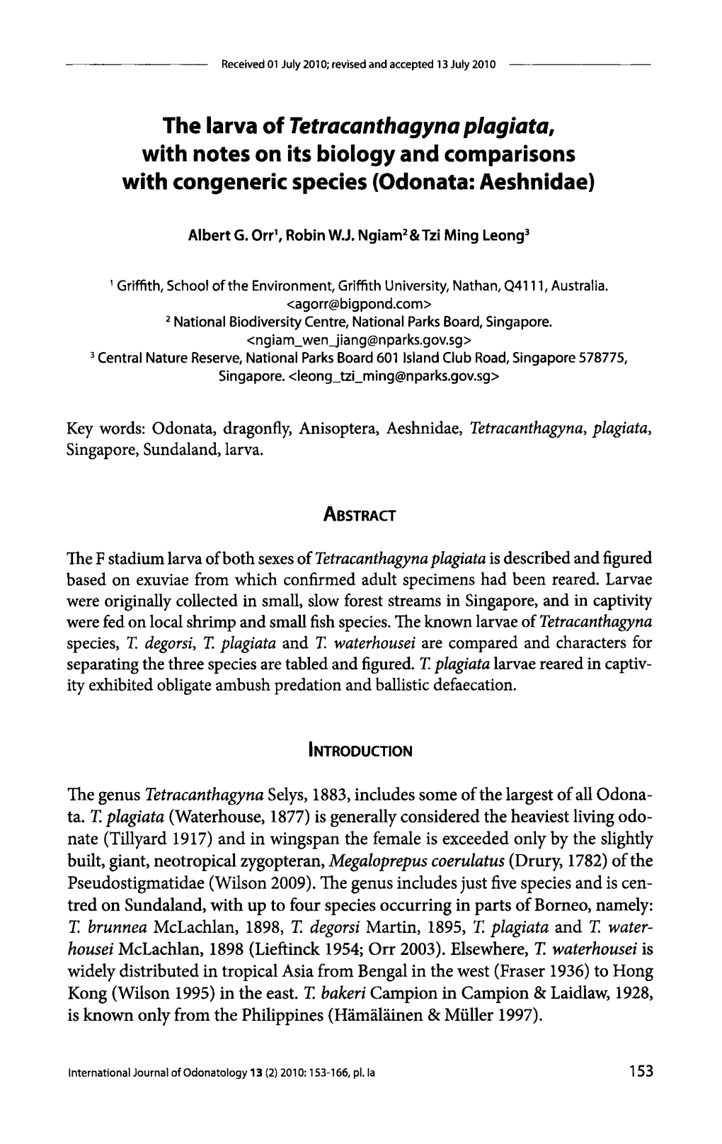 The Larva of Tetracanthagyna Plagiata, with Notes on Its Biology and Comparisons with Congeneric Species (Odonata: Aeshnidae)