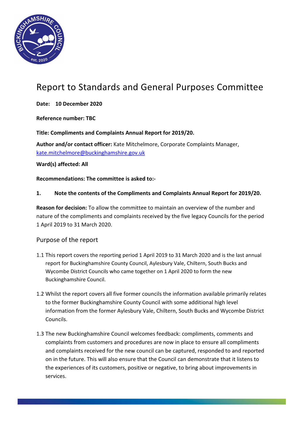 Report to Standards and General Purposes Committee
