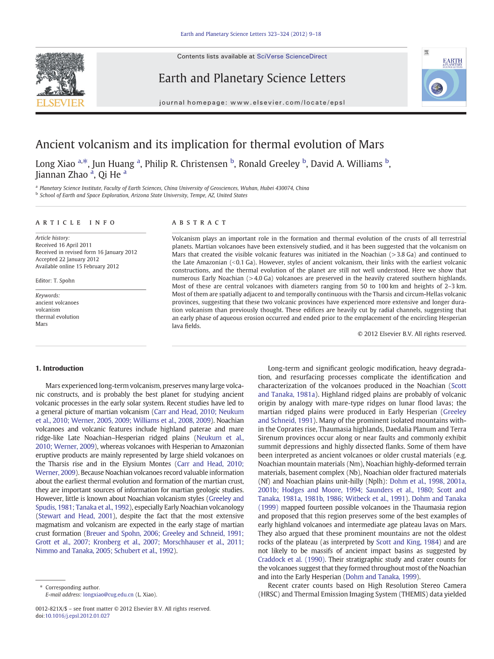 Ancient Volcanism and Its Implication for Thermal Evolution of Mars