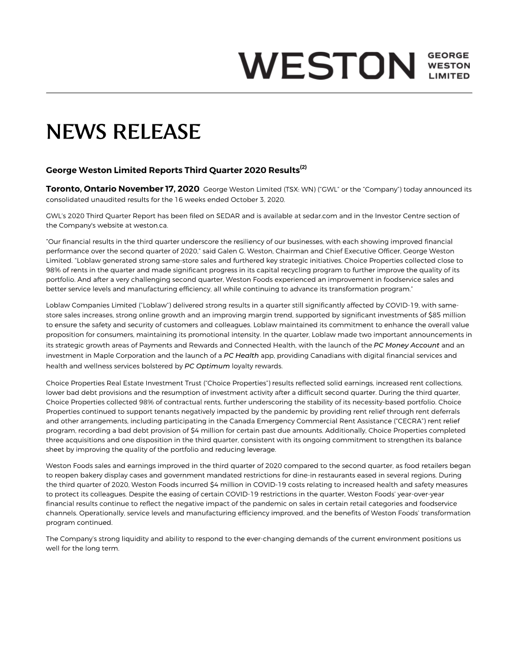 English GWL Press Release Q3 2020