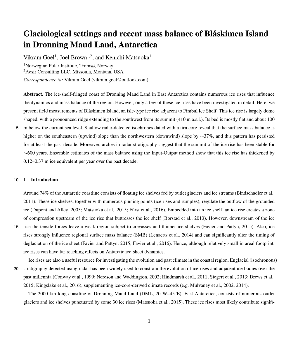 Glaciological Settings and Recent Mass Balance Of