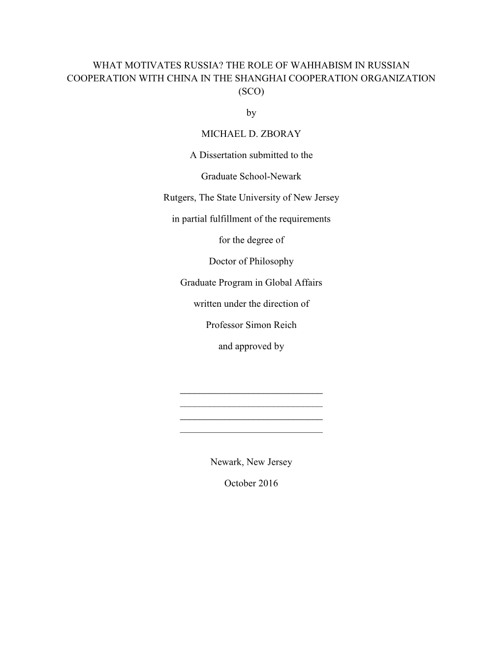 What Motivates Russia? the Role of Wahhabism in Russian Cooperation with China in the Shanghai Cooperation Organization (Sco)