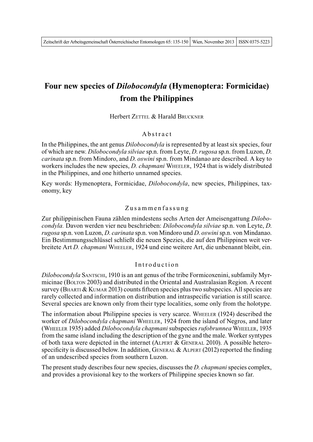 Four New Species of Dilobocondyla (Hymenoptera: Formicidae) from the Philippines