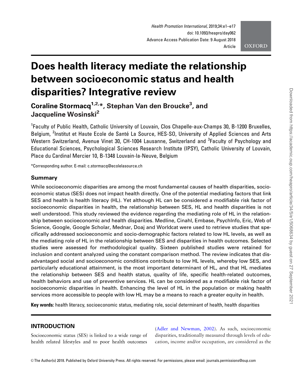 Does Health Literacy Mediate the Relationship Between