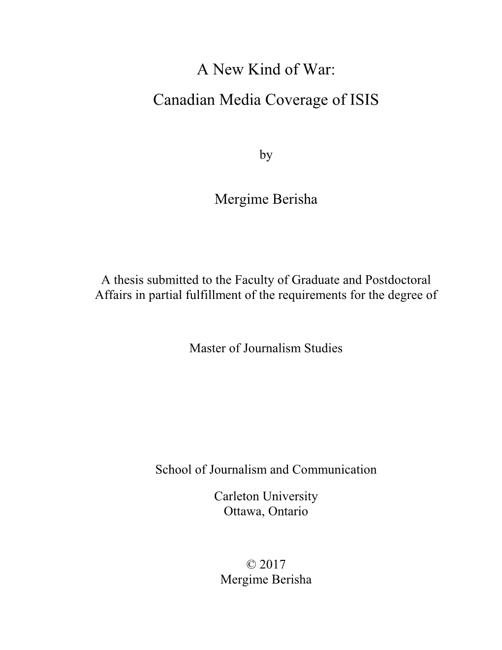 A New Kind of War: Canadian Media Coverage of ISIS
