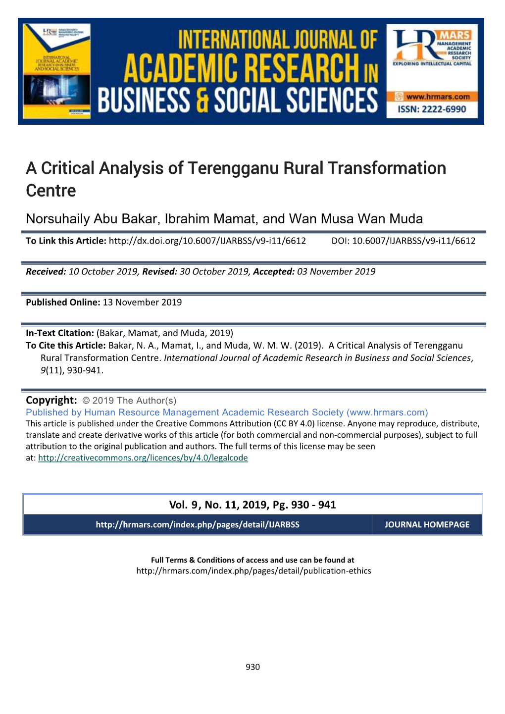 A Critical Analysis of Terengganu Rural Transformation Centre