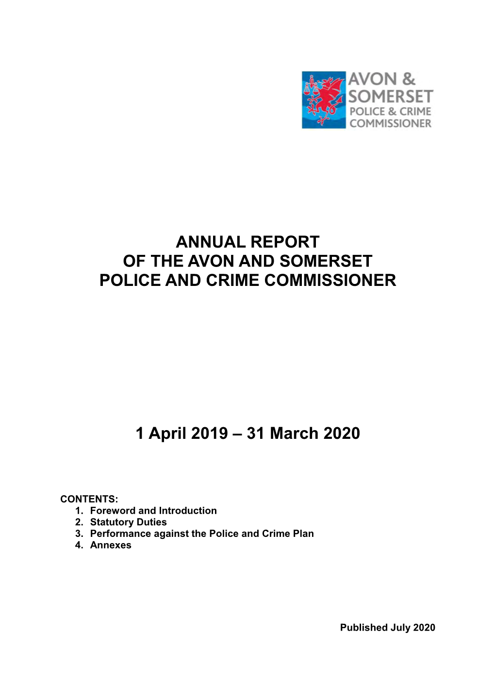 Annual Report of the Avon and Somerset Police and Crime Commissioner