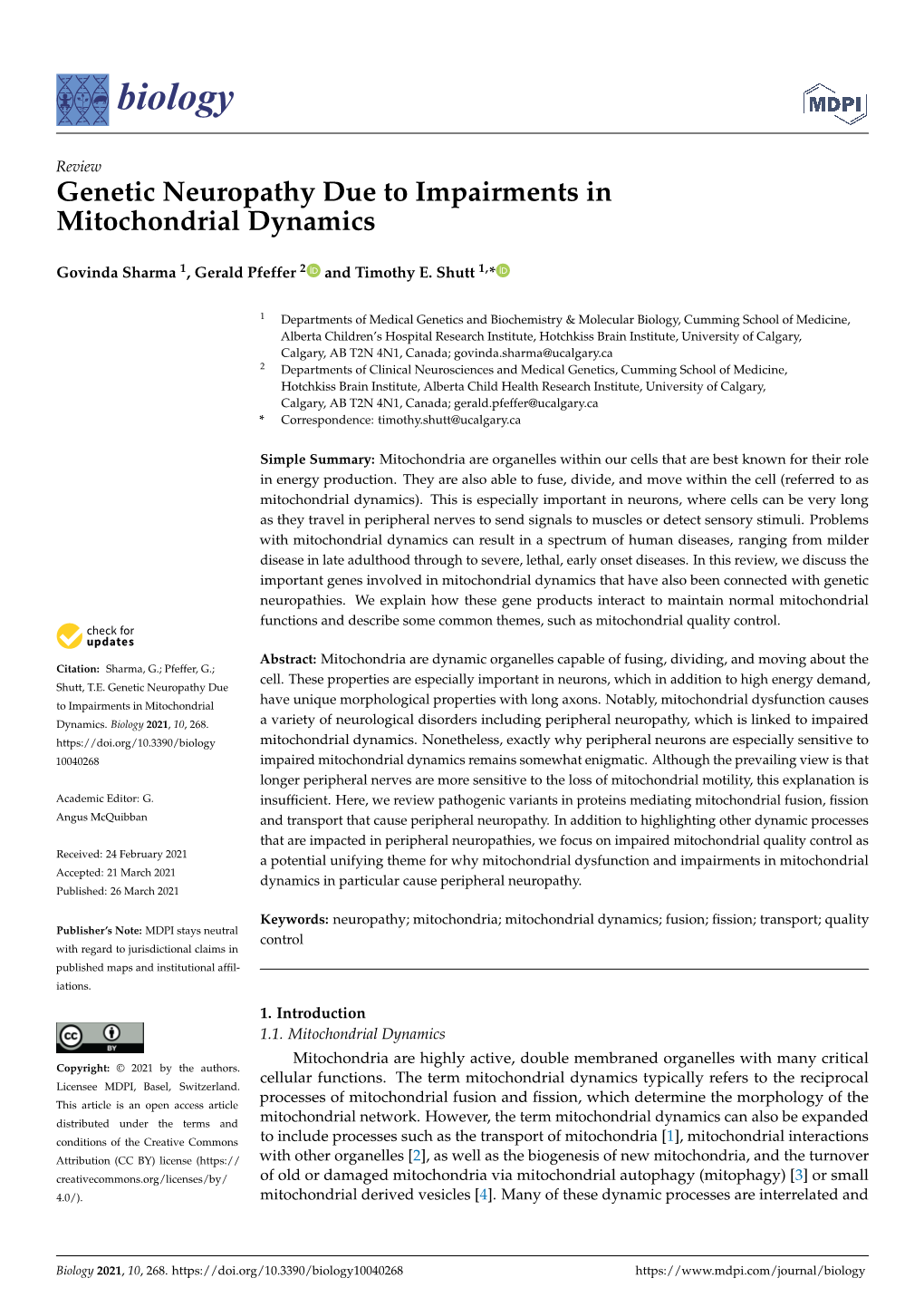 Genetic Neuropathy Due to Impairments in Mitochondrial Dynamics