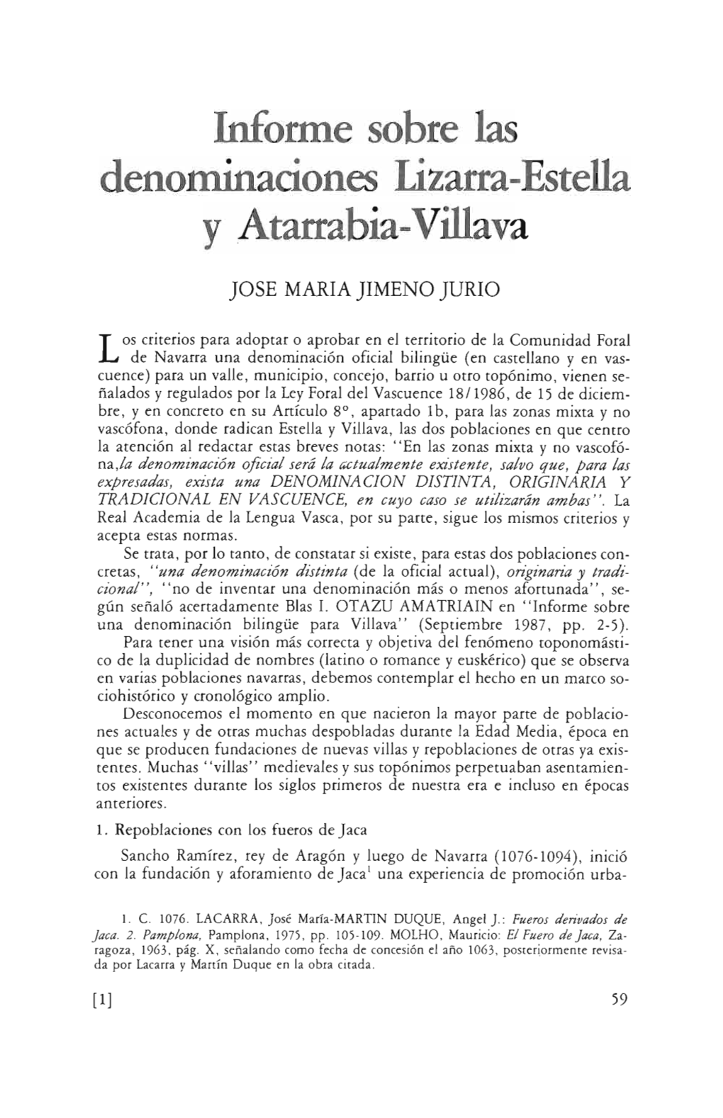 Informe Sobre Las Denominaciones Lizarra-Estella Y Atarrabia-Villava