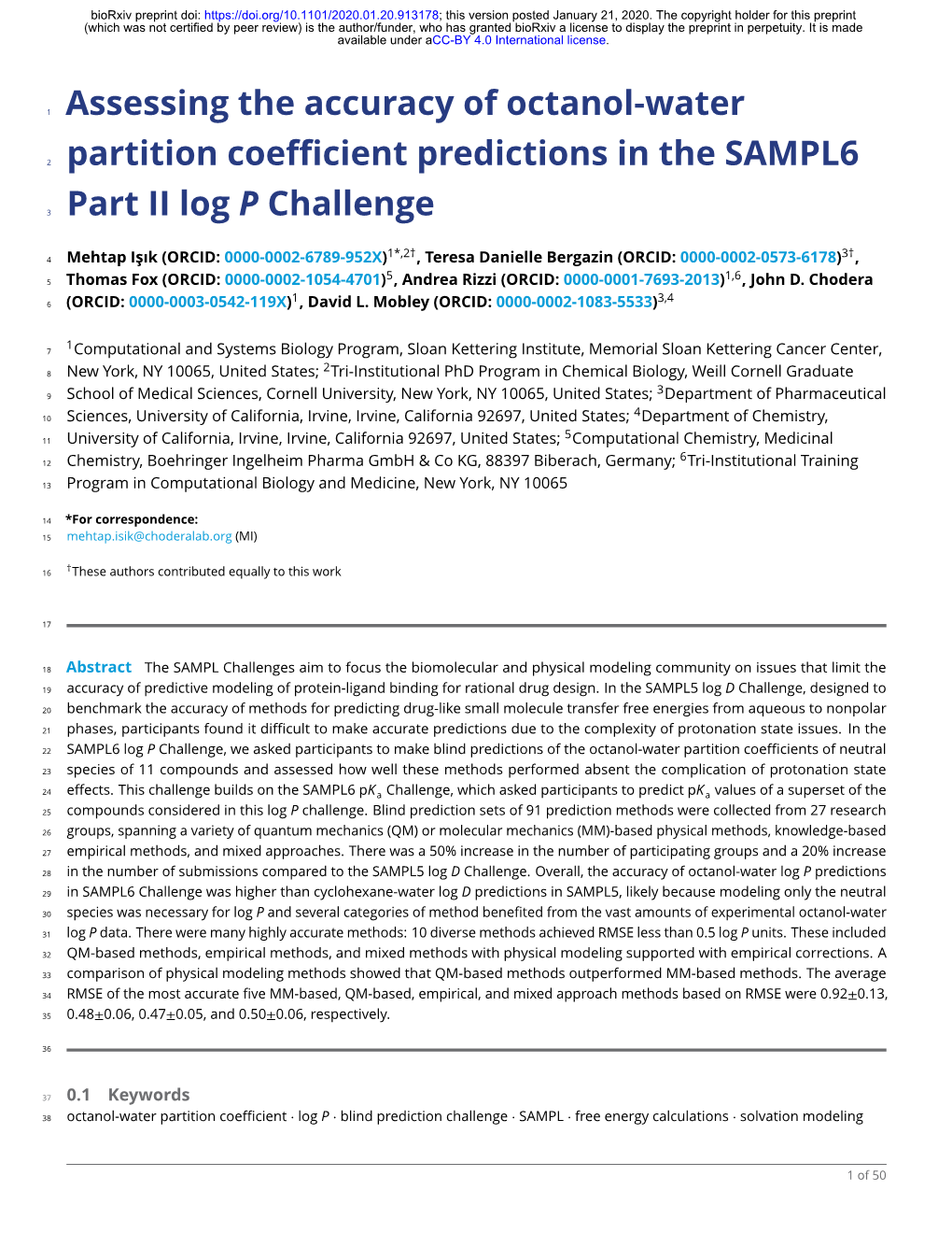 Assessing the Accuracy of Octanol-Water Partition