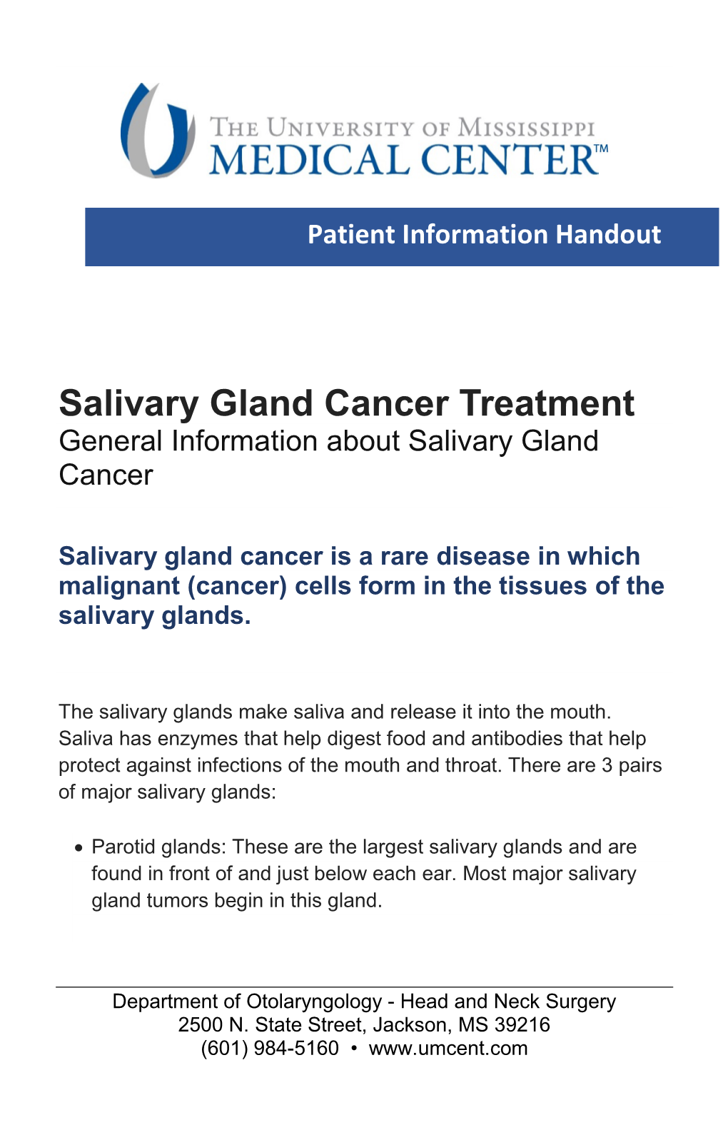 Salivary Gland Cancer Treatment General Information About Salivary Gland Cancer