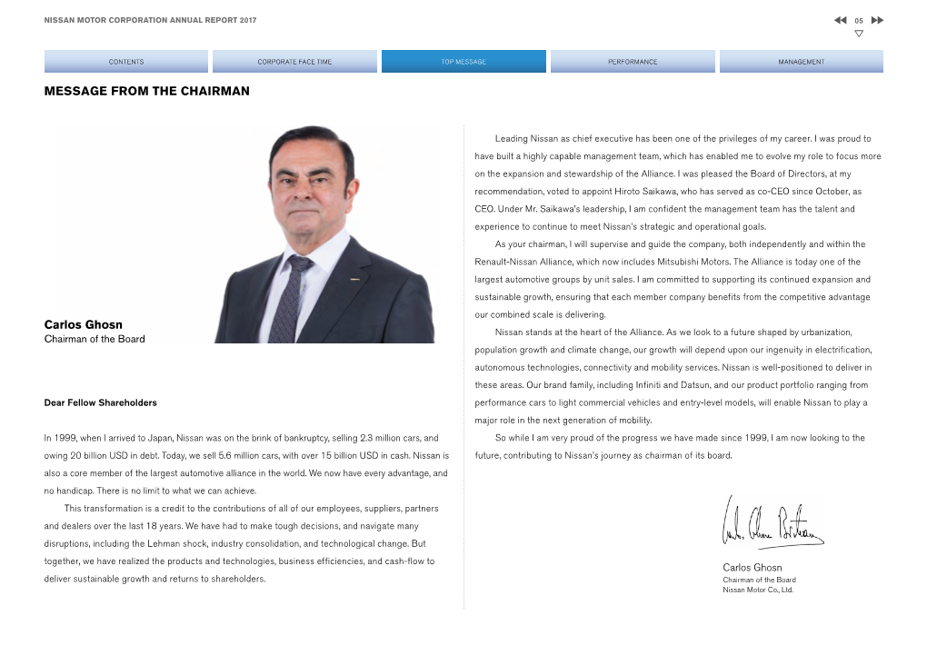 Carlos Ghosn MESSAGE from the CHAIRMAN