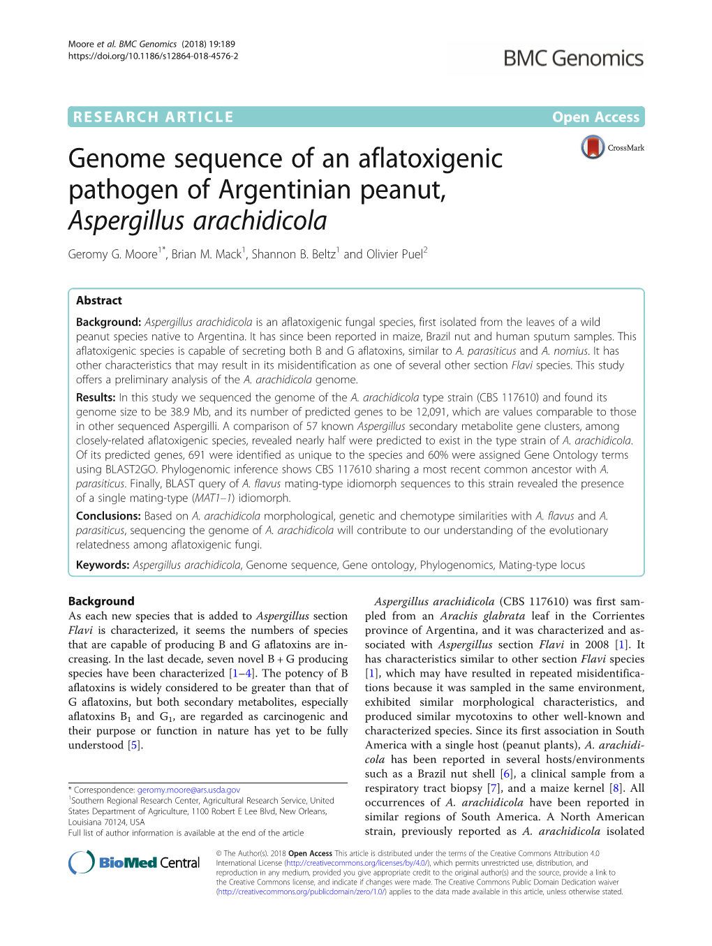 Genome Sequence of an Aflatoxigenic Pathogen of Argentinian Peanut, Aspergillus Arachidicola Geromy G