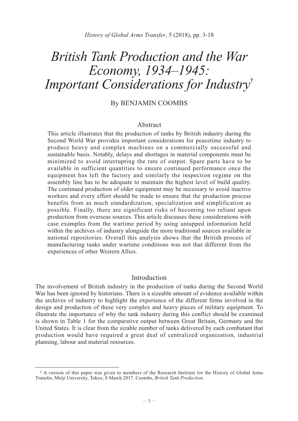 British Tank Production and the War Economy, 1934–1945: Important Considerations for Industry†