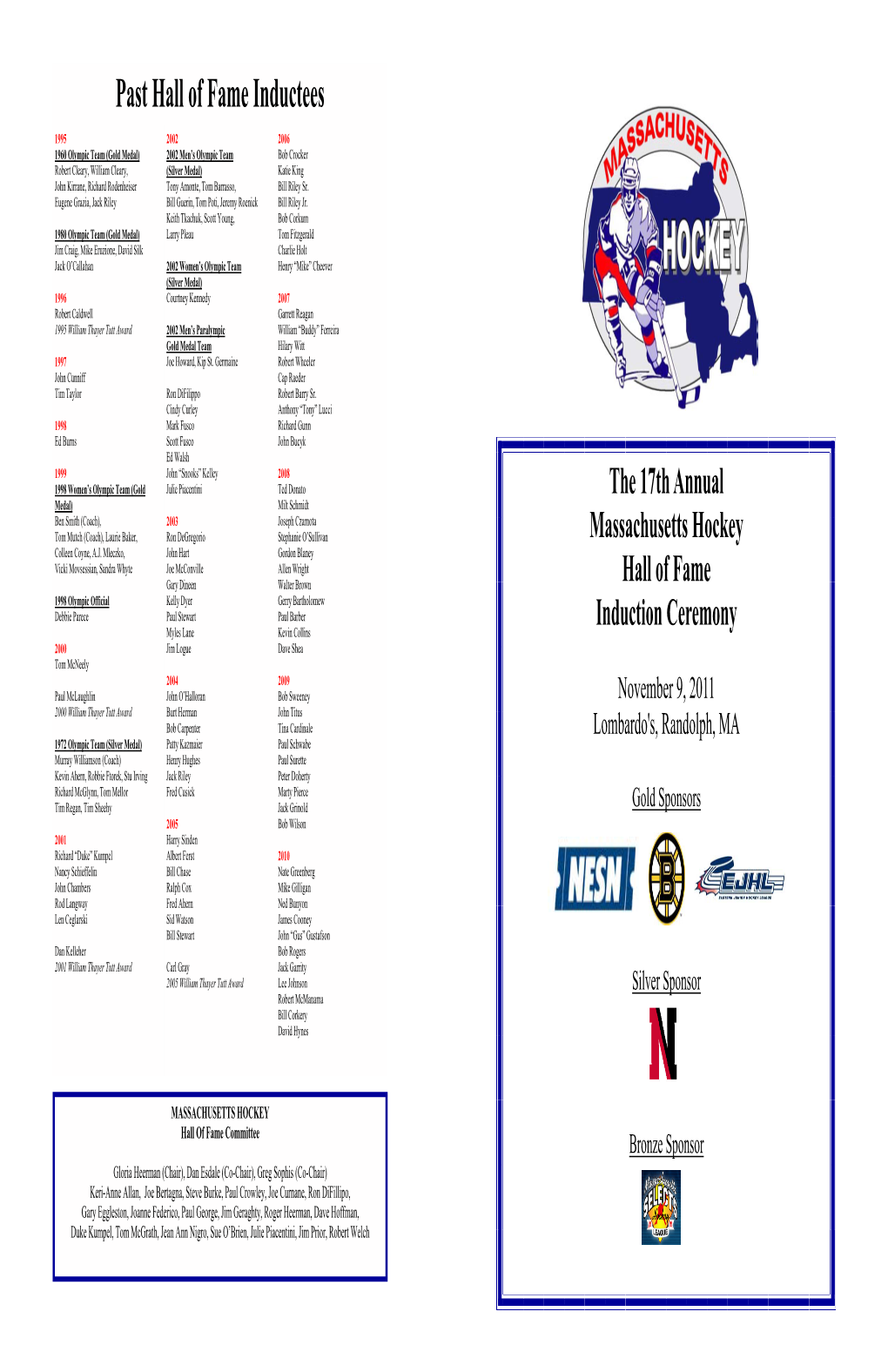 Mass Hockey Hall of Fame Program 2011 Draft V2.0.Pub