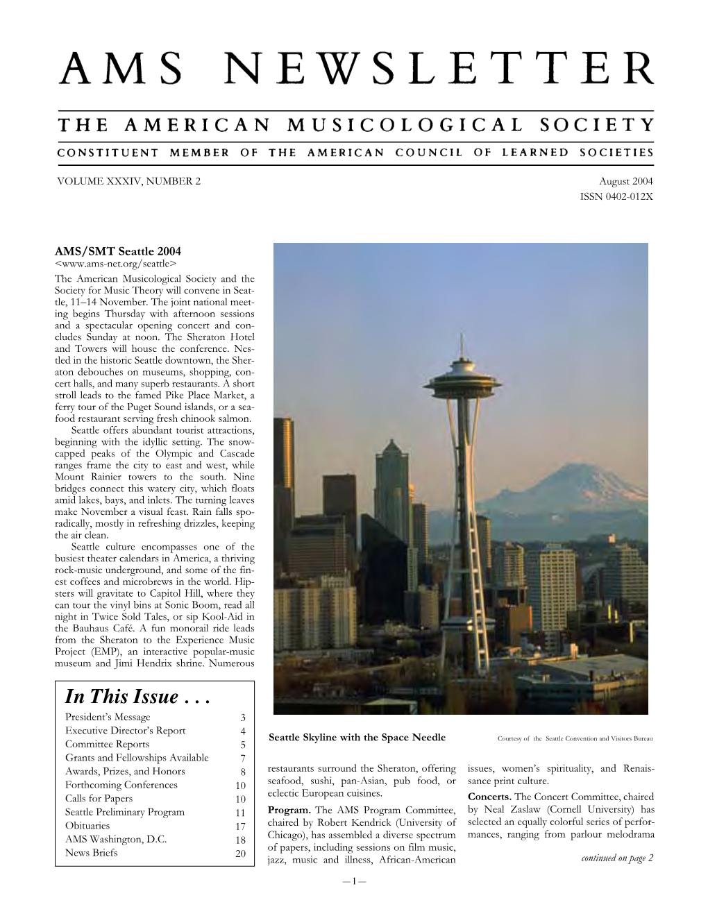 AMS Newsletter August 2004