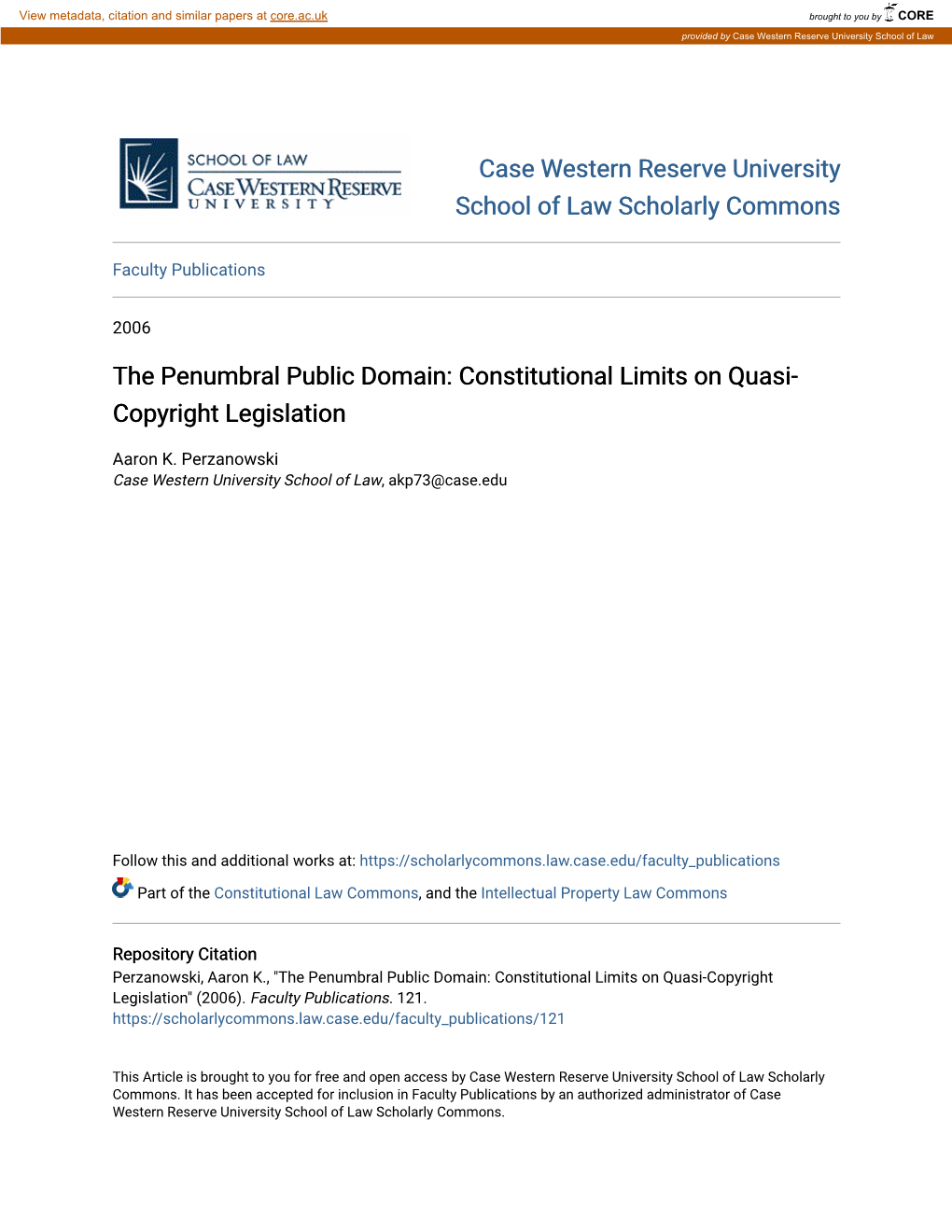 The Penumbral Public Domain: Constitutional Limits on Quasi- Copyright Legislation