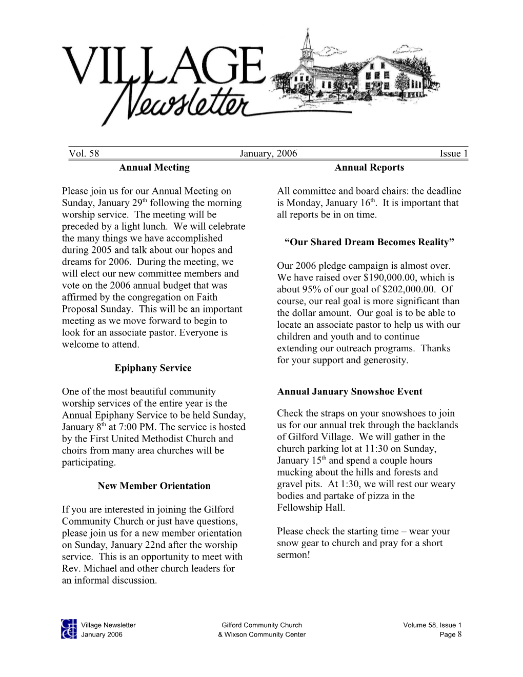 Village Newsletter Gilford Community Church Volume 58, Issue 1