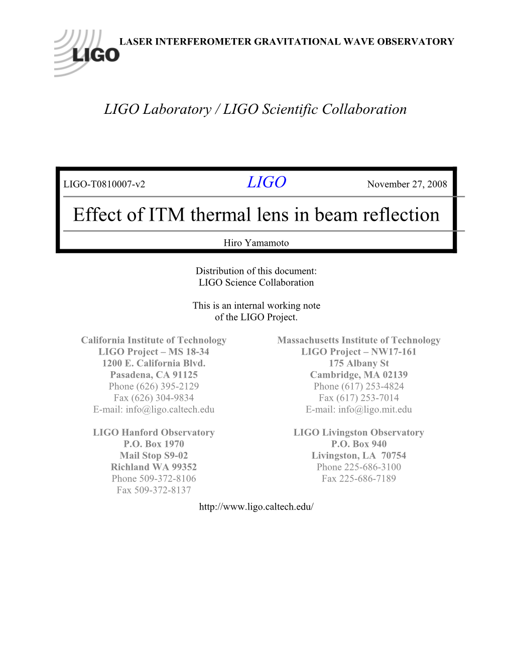 Laser Interferometer Gravitational Wave Observatory s1