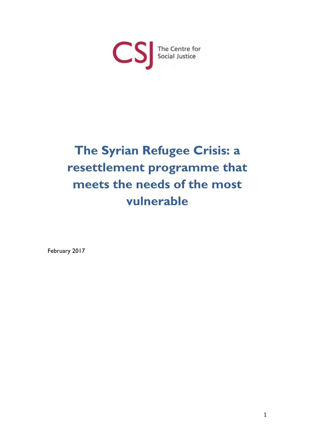 The Syrian Refugee Crisis: a Resettlement Programme That Meets the Needs of the Most Vulnerable