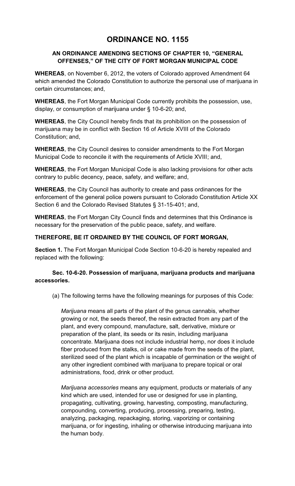 Ordinance No. 1155