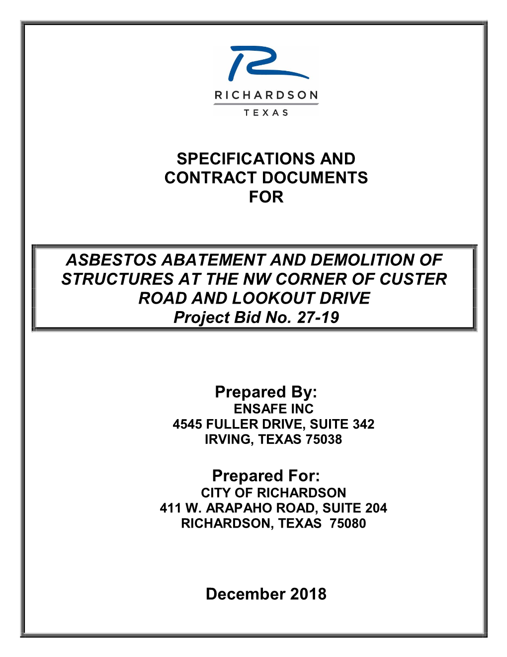 Specifications and Contract Documents for Asbestos