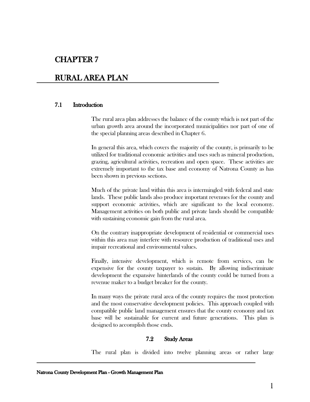 Rural Planning Areas B Characteristics and Management