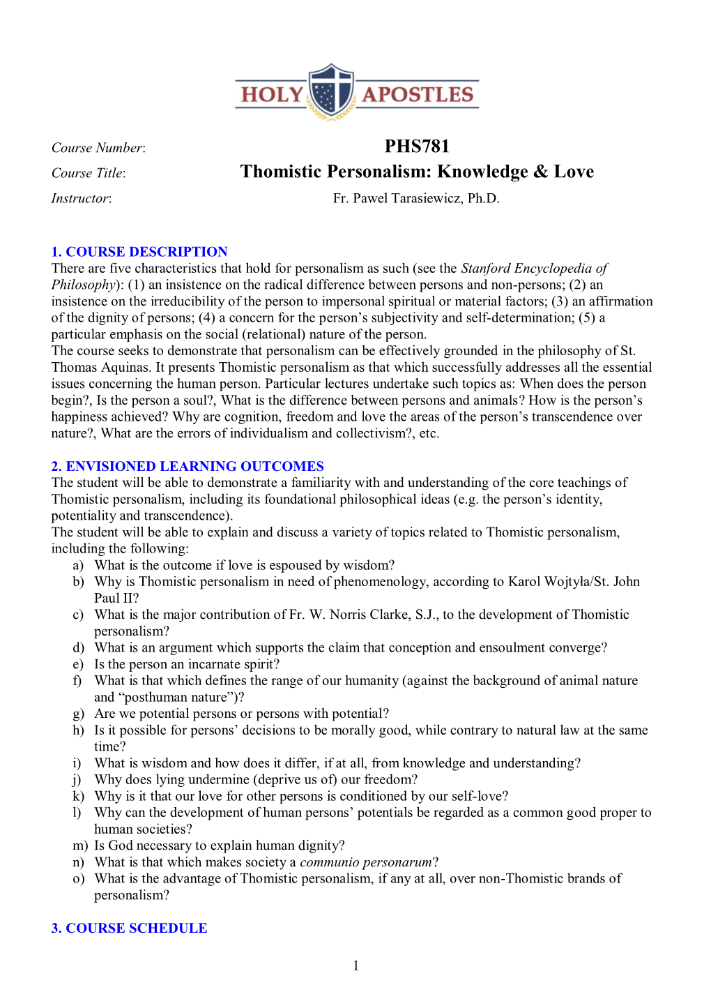 Thomistic Personalism: Knowledge & Love