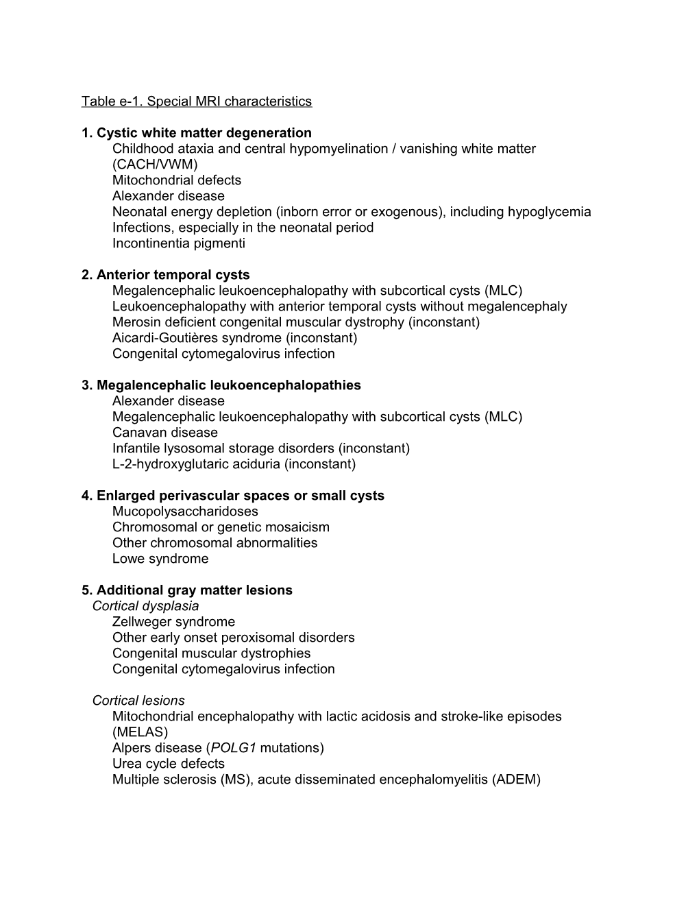 Table E-1. Special MRI Characteristics