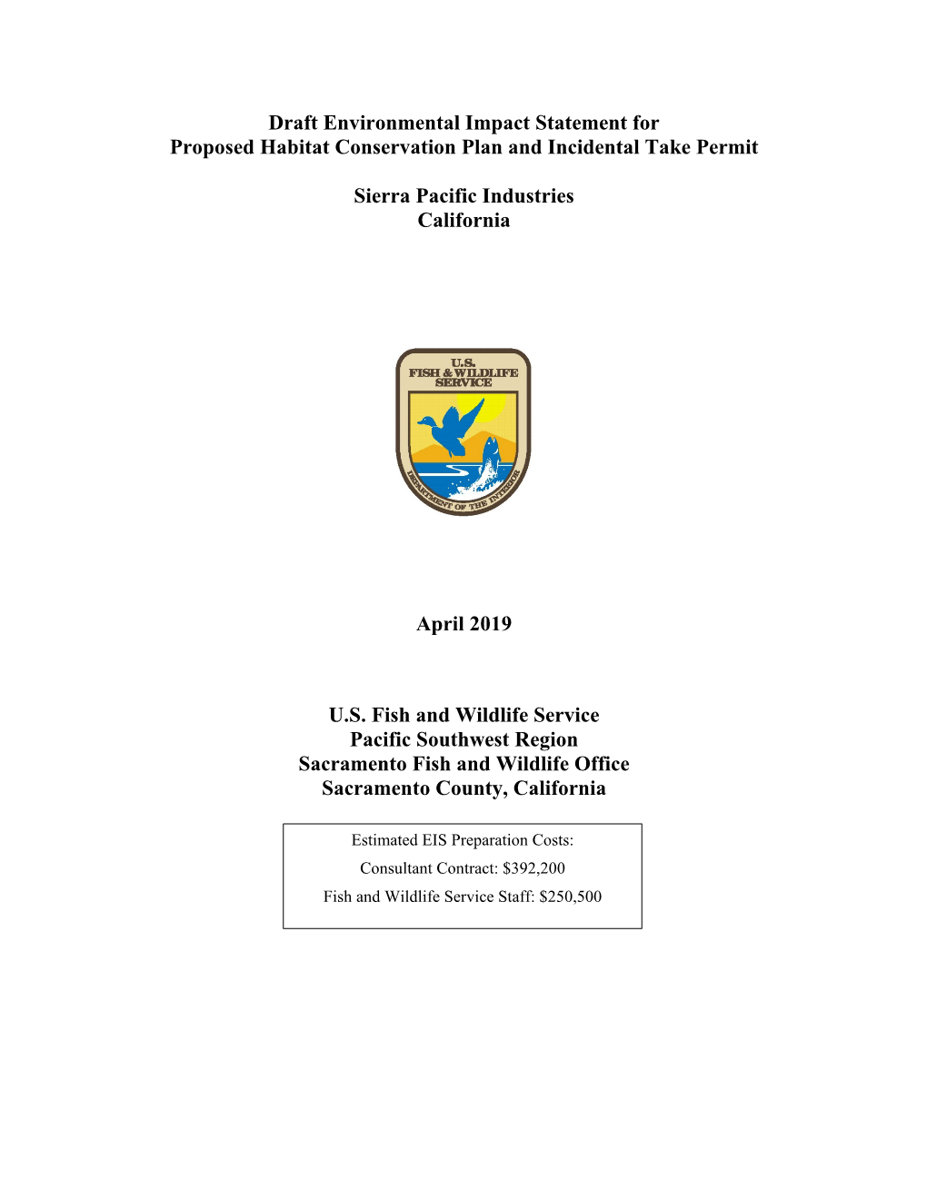 Draft EIS Sierra Pacific Industries HCP April 2019