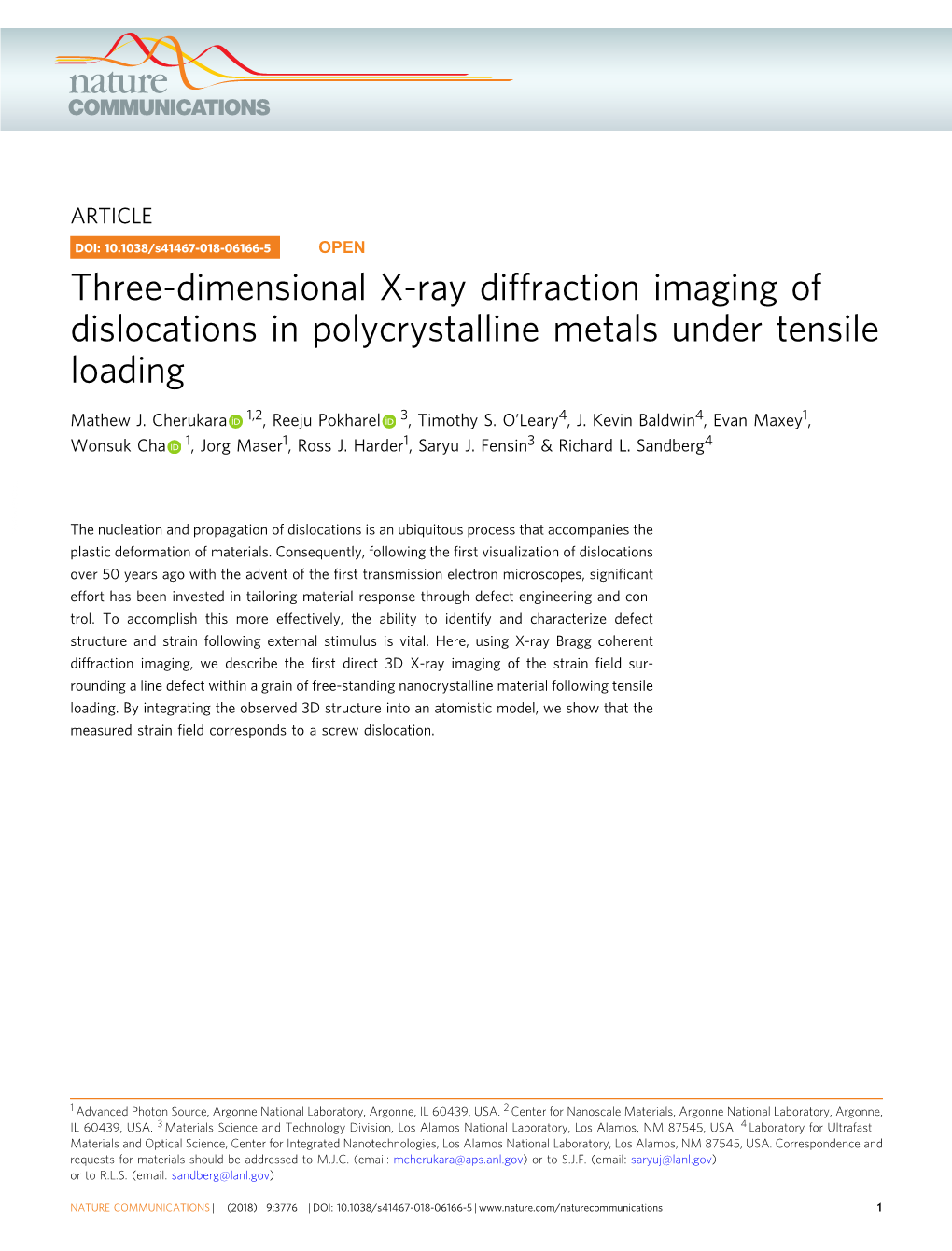 Three-Dimensional X-Ray Diffraction Imaging of Dislocations in Polycrystalline Metals Under Tensile Loading