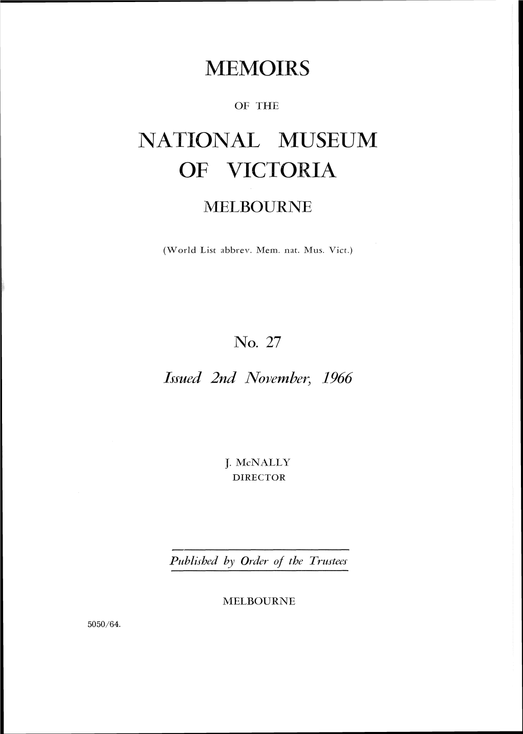 Memoirs National Museum of Victoria