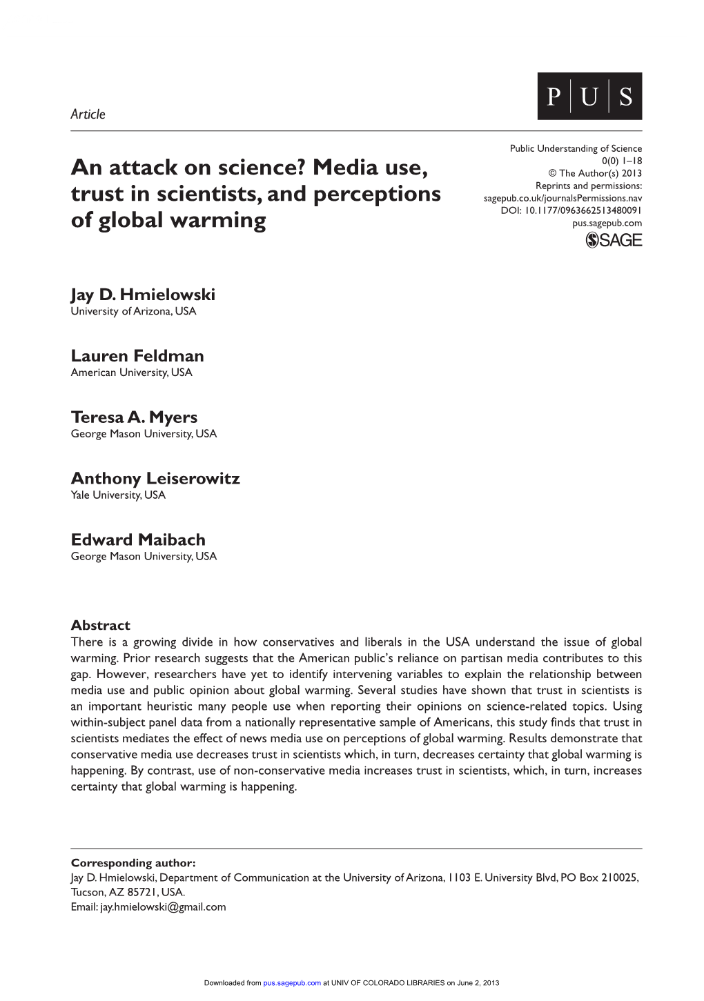 Media Use, Trust in Scientists, and Perceptions of Global Warming