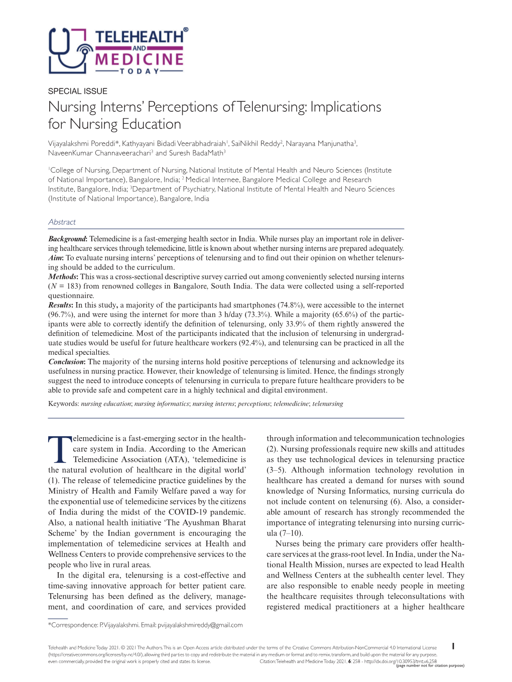 Nursing Interns' Perceptions of Telenursing