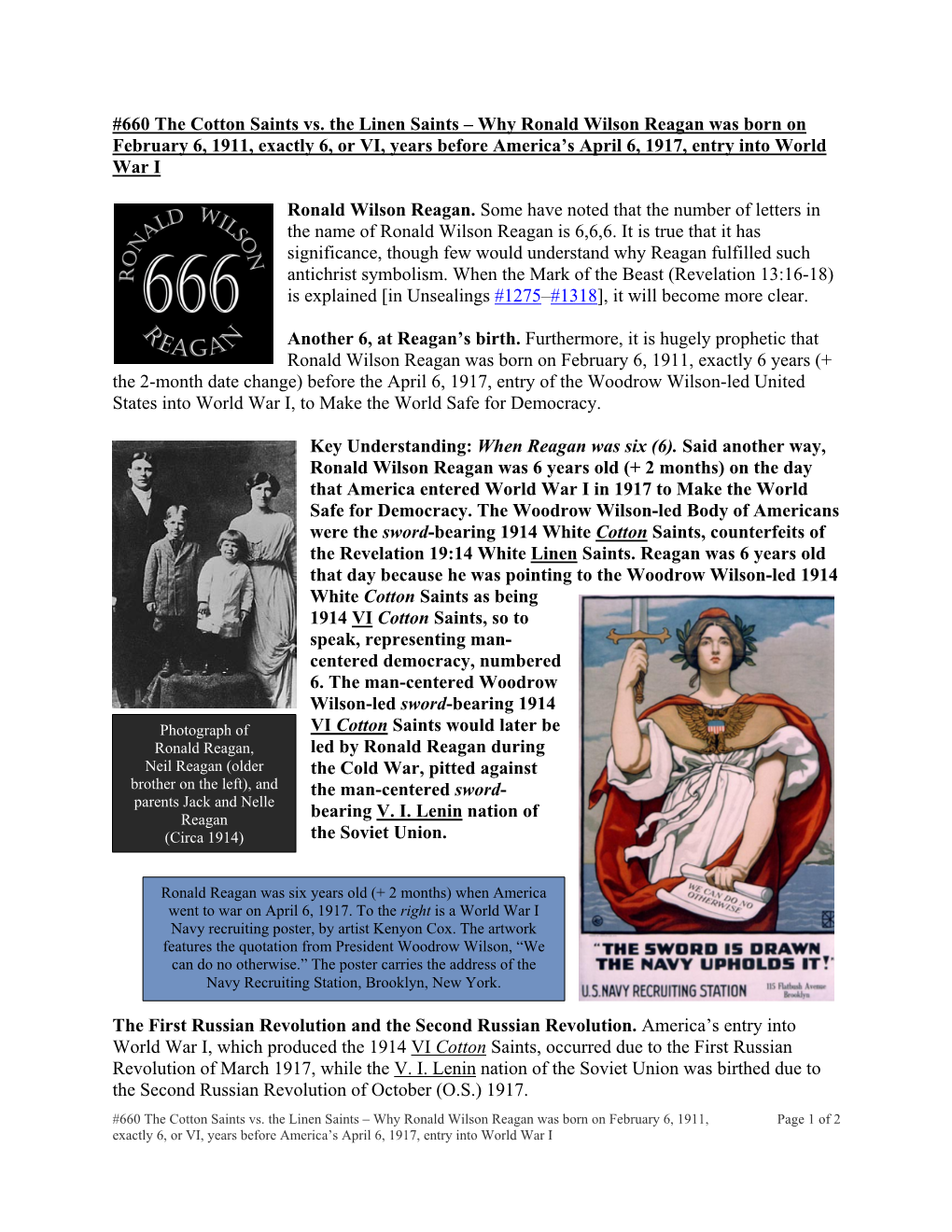 660 the Cotton Saints Vs. the Linen Saints – Why Ronald Wilson