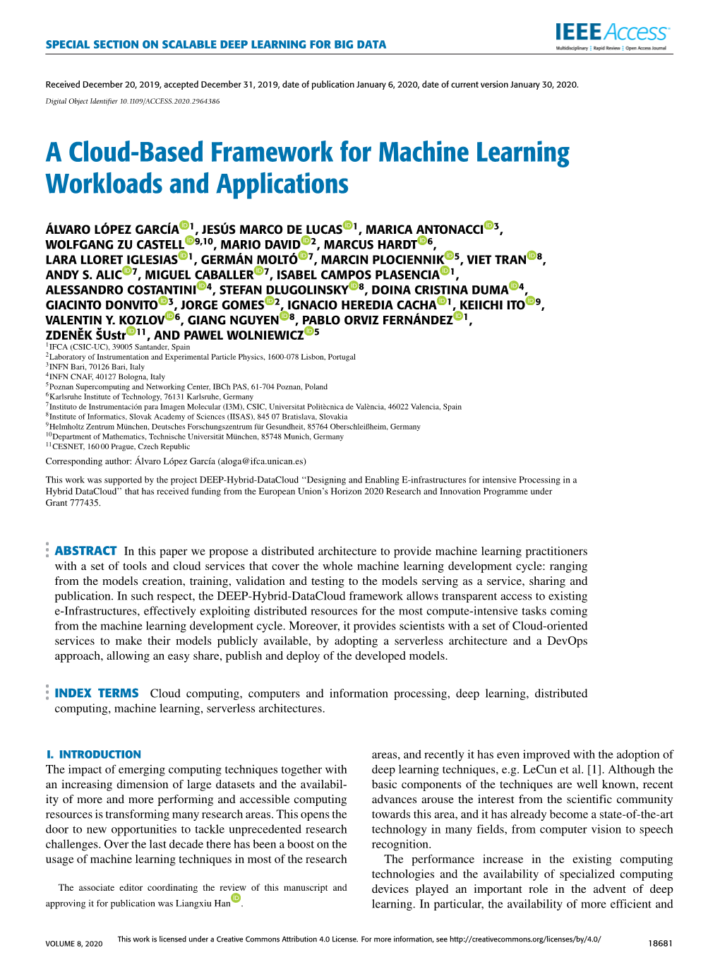 A Cloud-Based Framework for Machine Learning Workloads and Applications