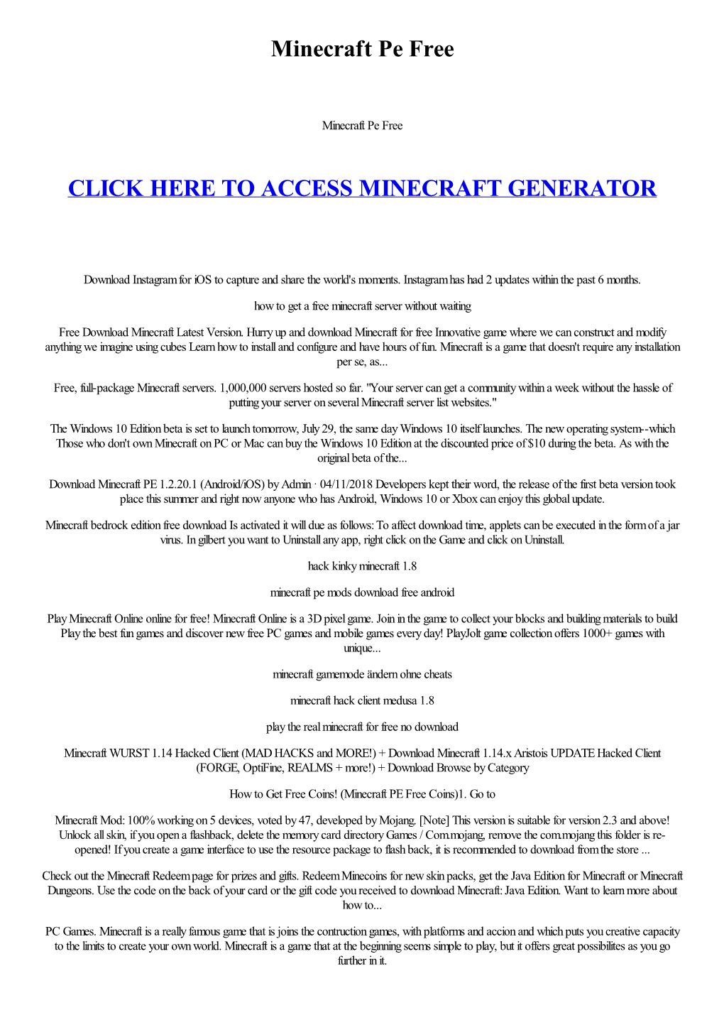 Minecraft Pe Free